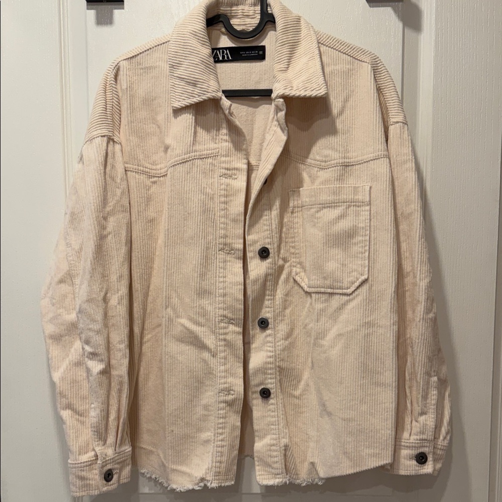 Zara Cream Oversized Corduroy Shirt Jacket